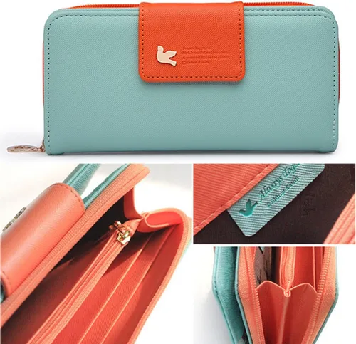 Miniatura 3 de NEWANIMA Billetera para mujer para múltiples tarjetas dos pliegues de cremallera larga cartera de mano Azul Skyblue NA