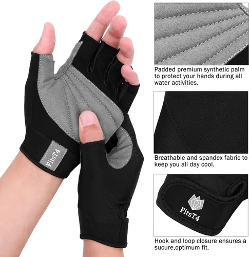 Miniatura 3 de FitsT4 Sports Guantes de medio dedo con palma acolchada para buceo, vela, moto acuática, paddle surf, kayak y esquí acuático, adecuado para hombres