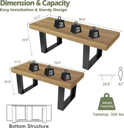 Miniatura 2 de STHOUYN Mesa de comedor rústica extensible de estilo granja para 8 10, 70.9" (86.6") x 31.5", Mesa de comedor rectangular para 6-10, Mesa de cocina