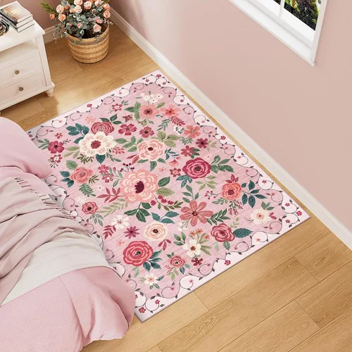 Miniatura 151 de DUKINO Alfombra de área de 6 x 9 pies, alfombra floral para sala de estar, ligera, antideslizante, lavable, alfombra de interior de pelo bajo