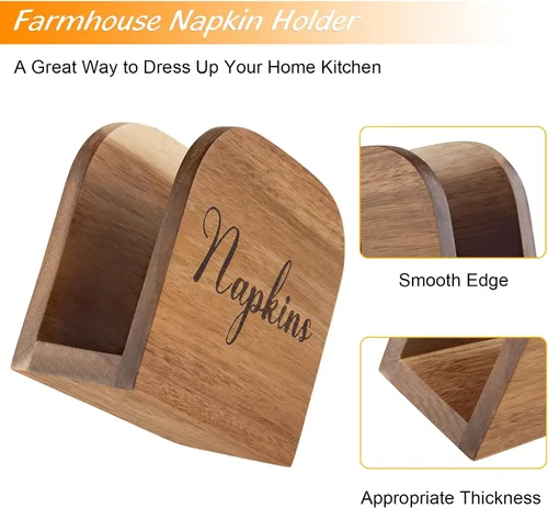 Miniatura 3 de Servilletero para Mesa, ALELION Servilleteros de Madera de Acacia para Cocina, Servilletero para Cocina, Comedor, Decoración de Mesa, Dispensador