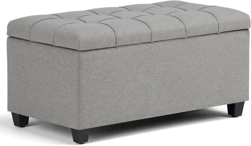 SIMPLIHOME Sienna - Banco otomano de almacenamiento, 33 pulgadas de ancho, tapizado de tela con aspecto de lino, banco otomano rectangular de