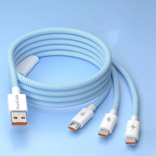 Miniatura 22 de Cable USB PD cargador rápido iluminado (USB 3 en 1 azul), cable de datos de teléfono, cable de carga de luz fluida, 39 pulgadas, material TPE