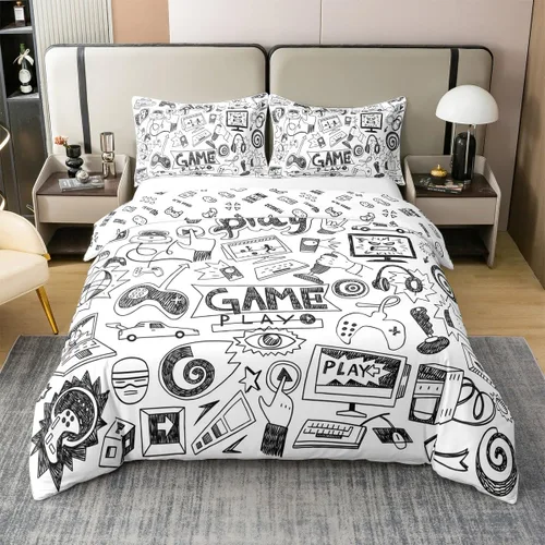 Funda de edredón reversible de 100% algodón para videojuegos, tamaño individual, juego de ropa de cama de dibujos animados de gamepad para niños,