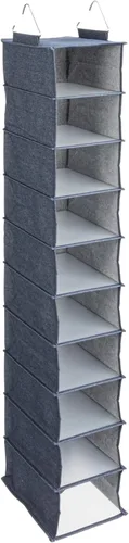 Household Essentials Organizador de armario de plástico y mezcla de algodón estrecho colgante con 10 estantes de almacenamiento, mezclilla