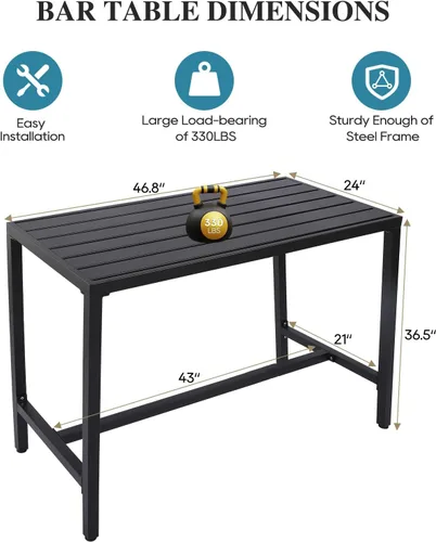 Miniatura 3 de Mesa de Bar para Exteriores, Mesas de Consola de Patio Tipo Pub con Marco de Acero con Recubrimiento en Polvo, Superficie Resistente a la Intemperie