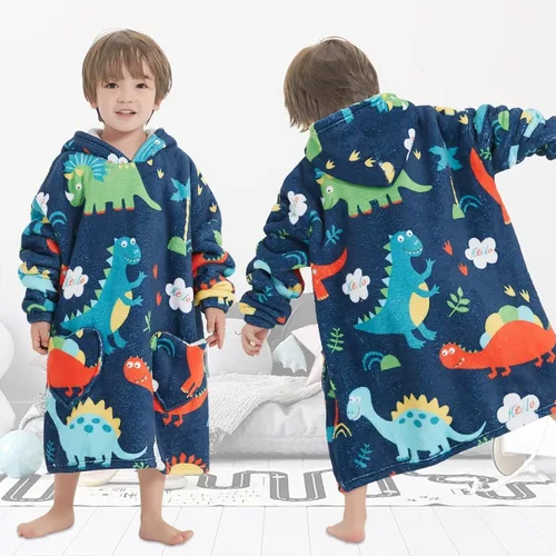Miniatura 5 de Fiosnow Manta con Capucha de Dinosaurio para Niños Pequeños de 2 a 6 Años, Sudaderas con Capucha Extragrandes para Niñas y Niños