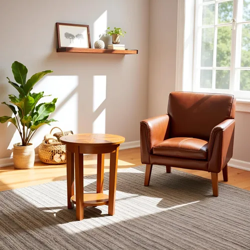 Miniatura 7 de Alaterre Furniture Revive - Mesa auxiliar redonda de 20 pulgadas con estante inferior para almacenamiento y personajes de madera únicos, muebles