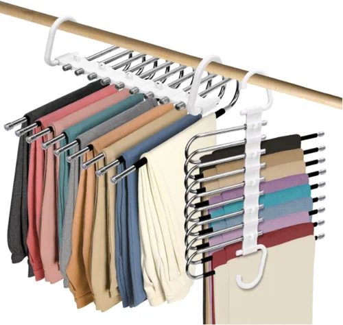 Paquete de 2 perchas plegables de 9 capas para pantalones que ahorran espacio, percha multifuncional para pantalones, percha con agujero para colgar
