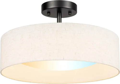 Miniatura 10 de Hamilyeah Lámpara de techo semiempotrada con pantalla de tela blanca, lámparas LED de 12 pulgadas para montaje en techo, lámpara de techo LED