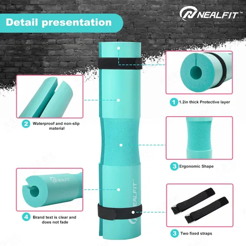 Miniatura 5 de NEALFIT Almohadilla para Barra de Pesos para Sentadillas—Almohadilla para Barra de Pesos—Ideal para Levantamiento de Pesas, Estocadas y Empujes