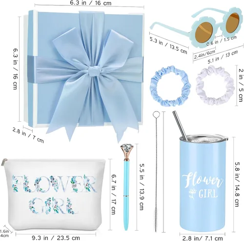 Miniatura 2 de Sieral Juego de 9 Piezas de Regalos de Propuesta para Niña de Flores, Vaso Personalizado para Niña de Flores con Pajita, Caja de Regalo para Novia