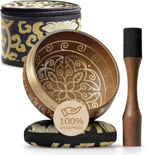 Miniatura 11 de Cuenco del Himalaya Silent Mind, hermosos diseños, Marrón marrón claro antiguo (antique light brown)