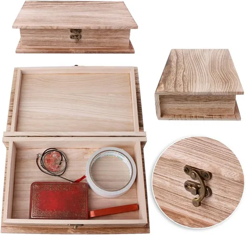 Miniatura 3 de Caja de madera con cierre con bisagras, caja de almacenamiento de joyas, organizador de artículos diversos