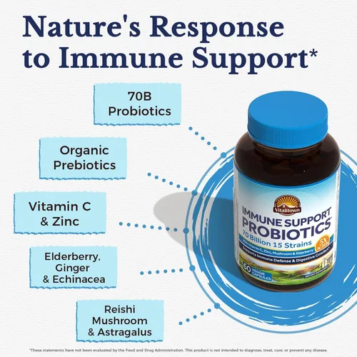 Miniatura 4 de Vitalitown Probióticos 70 mil millones de UFC, suplemento de probióticos de apoyo inmunológico, 15 cepas de fuerza clínica, con vitamina C, zinc