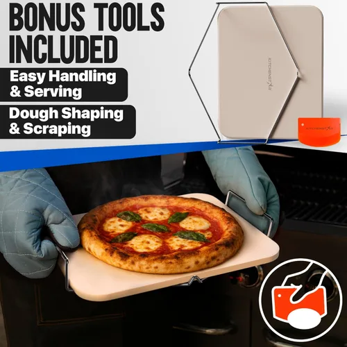 Miniatura 5 de KitchenStar - Piedra para pizza de 15x12 pulgadas para horno y barbacoa con asas, rectangular, de 5/8" de espesor - Cordierita natural, resistente a
