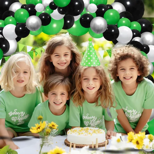 Miniatura 3 de Kit de guirnalda de arco de globos de color verde, negro, blanco y plateado, globos verdes y blancos para safari en la selva, baby shower