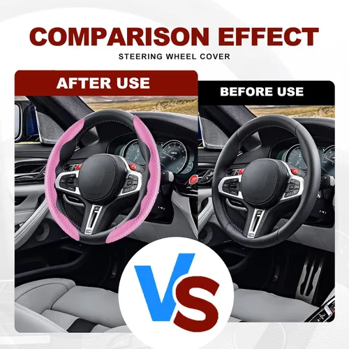 Miniatura 6 de Funda universal de fibra de carbono para volante, protector segmentado para volante, cubierta antideslizante de fibra de carbono para volante de Rosa