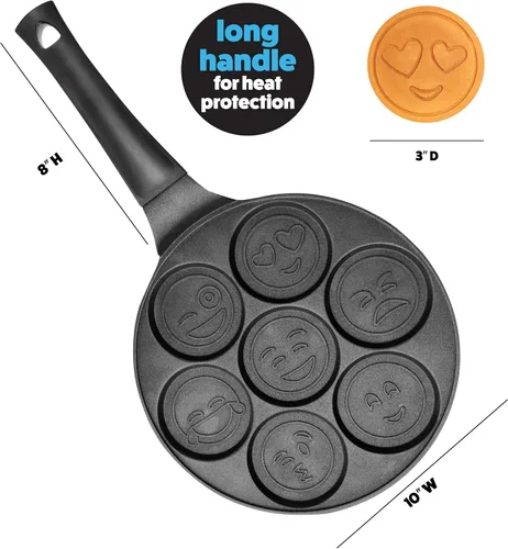 Miniatura 4 de Sartén mini para hotcakes con emojis - 7 caras sonrientes únicas para niños, sartén antiadherente para hotcakes con moldes para la estufa, plancha