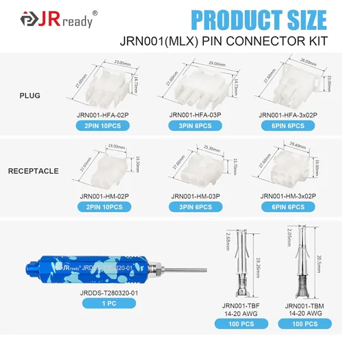 Miniatura 2 de JRready ST6556 MLX Kit de conector de pasador con herramienta extractora de pines Molex 0.250 in Potencia de alambre de paso .084 pulgadas