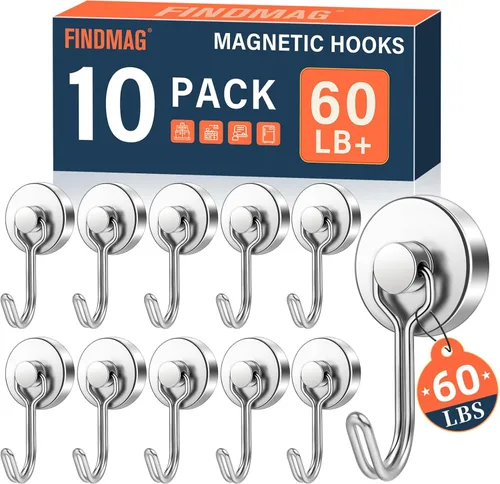 Miniatura 30 de FINDMAG Ganchos magnéticos giratorios de 60 libras, paquete de 4 ganchos magnéticos de neodimio resistentes, ganchos magnéticos fuertes para colgar