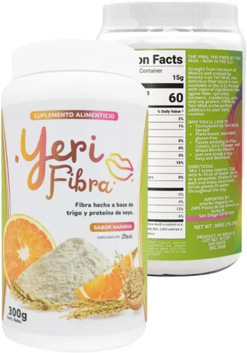 Miniatura 3 de Sabor Naranja - Fibra Diaria - Deliciosos Sabores Exóticos, Proteína de Trigo y Soja, 300g (10.5oz) - Las Originales Virales de Yeri.