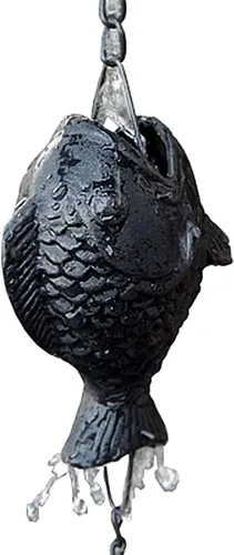 Miniatura 2 de Cadena de Lluvia Decorativa de Peces NACH, Cadenas de Lluvia de Hierro Fundido de Alta Resistencia para Canalón, Bajante, Drenaje, 183 cm (6 pies)