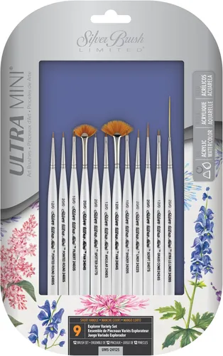 Silver Brush Limited UMS-2412S Ultra Mini Explorer - Juego variado de pinceles para acuarela, gouache, tintas, tintas, acrílicos y pinturas de Set