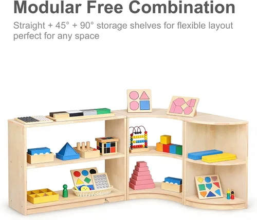 Miniatura 6 de Estante de almacenamiento Montessori curvado de 3 niveles - Organizador infantil para juguetes, libros y suministros de arte, muebles de gabinete