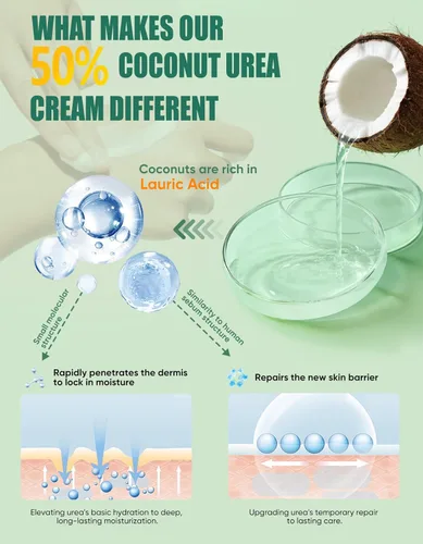 Miniatura 3 de Grocerism Crema de urea 50 por ciento para pies con coco 5.29 onzas Crema para pies y manos de máxima fuerza con 2% de ácido salicílico, árbol
