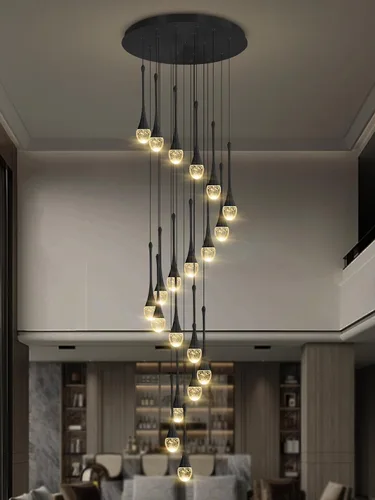 Miniatura 6 de ykolupty Candelabro Moderno de 138'', 20 Luces, Lámpara Colgante Moderna Negra, Candelabro Grande para Escalera, Vestíbulo, Sala de Estar, Negro