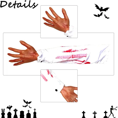 Miniatura 3 de Bimkole Brazo humano falso para Halloween, manos de brazo humano falsas, broma de terror severa, accesorios espeluznantes para casa embrujada