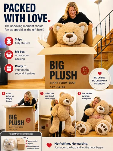 Miniatura 7 de Big Plush Oso de peluche personalizable gigante de 5 pies premium suave, peso 17 libras en caja grande, no envasado al vacío