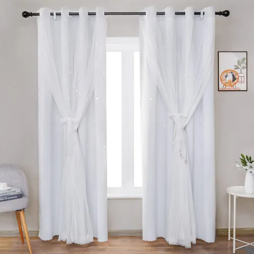 Miniatura 16 de UNISTAR - 2 paneles de cortinas opacas y transparentes con estrellas para dormitorio de niñas, niños, habitación de bebé, cortinas de doble capa