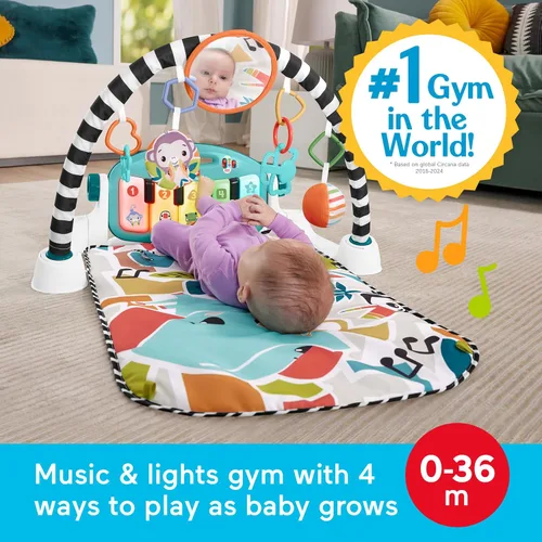 Miniatura 3 de Fisher-Price Alfombrilla de actividad para bebés Glow & Grow Kick & Play Piano Gym, versión en español, juguete de aprendizaje musical azul