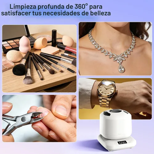 Miniatura 7 de Máquina limpiadora de brochas de maquillaje eléctrica, limpiador ultrasónico de joyas con U-V para anillos, collares, cepillo de maquillaje