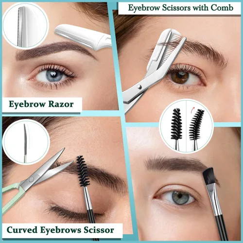 Miniatura 6 de TsMADDTs Pinzas para mujeres, kit de cejas 8 en 1 con pinzas, recortadora, tijera, navaja, cepillo con bolsa de viaje, kit para dar forma a las cejas