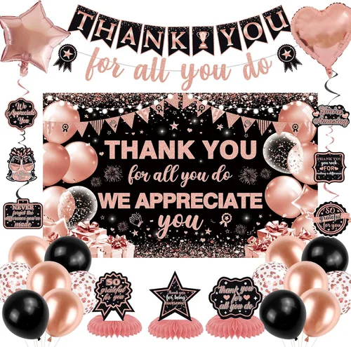 Miniatura 9 de Vlipoeasn Decoraciones de Pancarta We Appreciate You, Pancarta de Fondo Negro Morado Thank You for All You Do Panal de Abeja, Decoración de Oficina