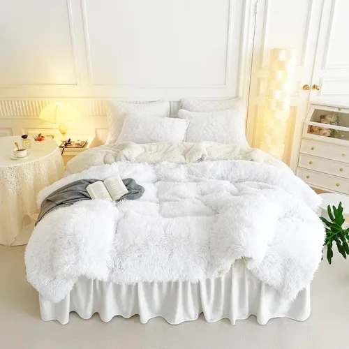 Miniatura 14 de UOZZI BEDDING - Juego de edredón de pelo sintético negro, tamaño Queen, 3 piezas, 1 edredón afelpado negro de 90x90 y 2 fundas de almohada, ultra