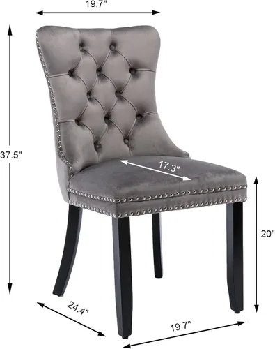 Miniatura 2 de Shenyon Juego de 2 Sillas de Comedor de Terciopelo Gris, Sillas de Comedor Tapizadas con Ribete de Anilla Trasera y Patas de Madera Maciza, Sillas