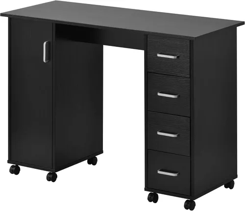 Miniatura 2 de Escritorio de manicura de uñas para técnico, estación de mesa de uñas de spa de salón de madera con gabinete, cajones, ruedas controlables (negro)