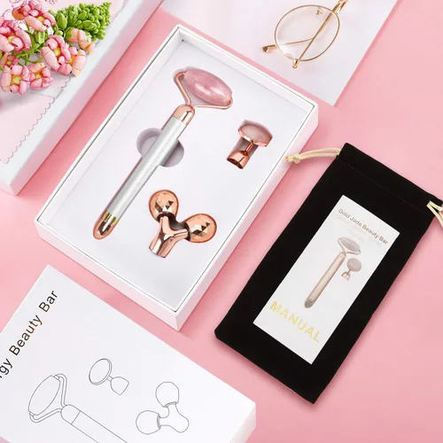 Miniatura 8 de Rodillo de jade eléctrico 3D rodillo facial y masajeador facial, cuarzo rosa 3 en 1