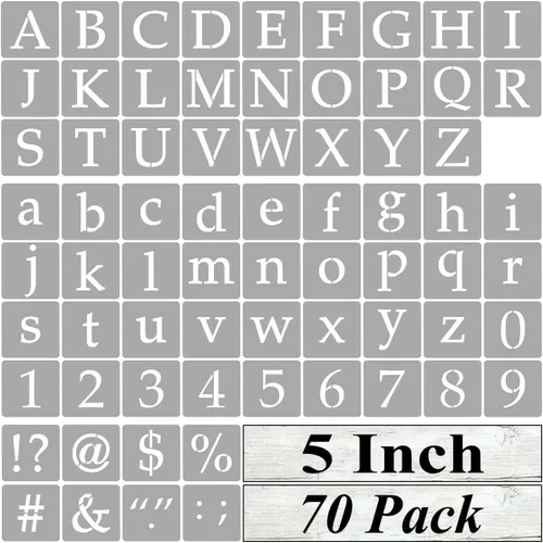 Plantillas de letras del alfabeto de 5 pulgadas para pintar, paquete de 70 plantillas de letras y números con letreros para pintar sobre madera,