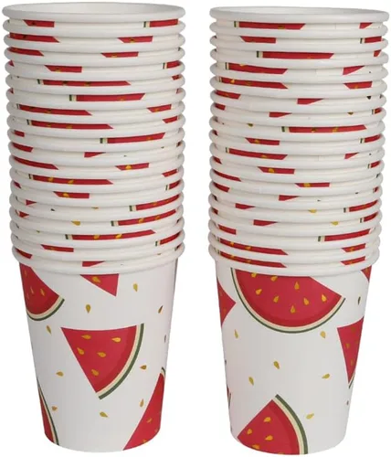 Miniatura 10 de Geeklife Vasos de papel de cereza dorada, 9 onzas de papel de cerezas, frutas y cerezas, desechables, vasos de papel decorativos a granel, 40