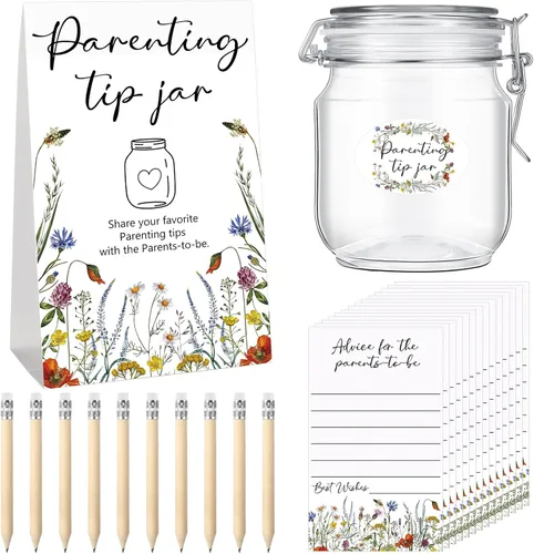 Miniatura 17 de Roowest Tarjetas de consejos de Baby Shower para bebé para nuevos padres - Cartel de frasco de propinas para nuevos padres, 60 tarjetas de consejos