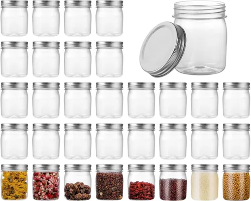 Miniatura 9 de Tarros de plástico reutilizables con tapa hermética plateada, tarros transparentes de 8 onzas para alimentos secos, café, sin BPA