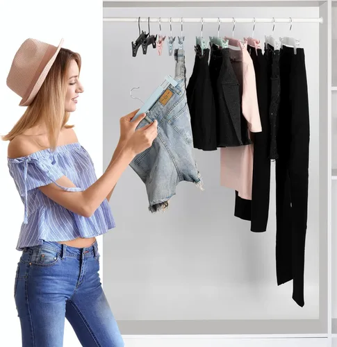 Miniatura 5 de Perchas para faldas, perchas para pantalones con clips, ganchos giratorios de 360 ° que ahorran espacio para pantalones, faldas, ropa, jeans Azul