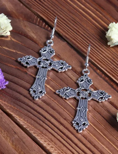 Miniatura 5 de Aretes de cruz gótica para mujer, aretes góticos negros, aretes góticos, aretes punk vintage, aretes colgantes de cruz de plata, joyería gótica