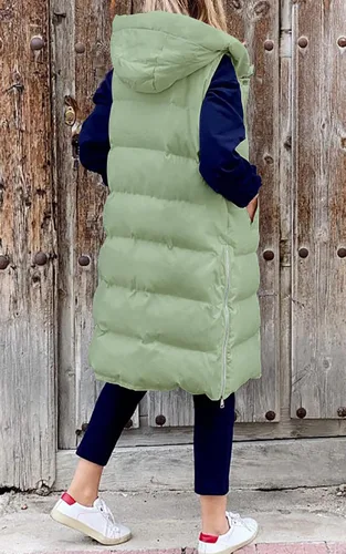 Miniatura 3 de LEANI Chaleco largo acolchado con cremallera completa para mujer, abrigo sin mangas con bolsillos