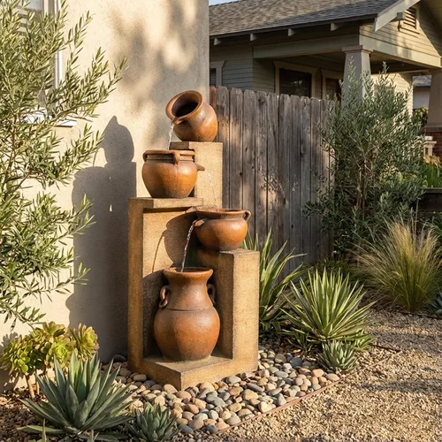 Miniatura 2 de Bumilgar Fuente de Agua para Patio de 53" de Alto - Las 4 Tinajas Decorativas Modernas en Cascada, Fuentes de Jardín y Cascadas con Luces Cálidas